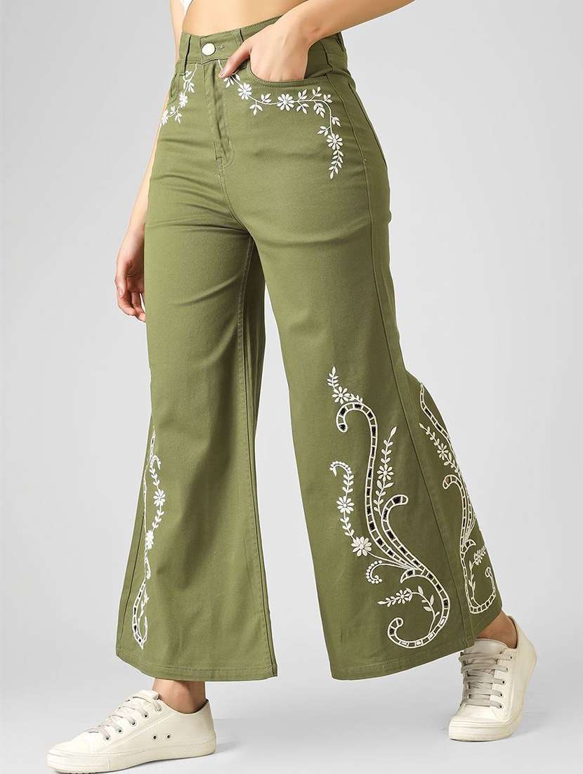 Women Olive Cotton Jean - 22467623 -  Standard Image - 2
