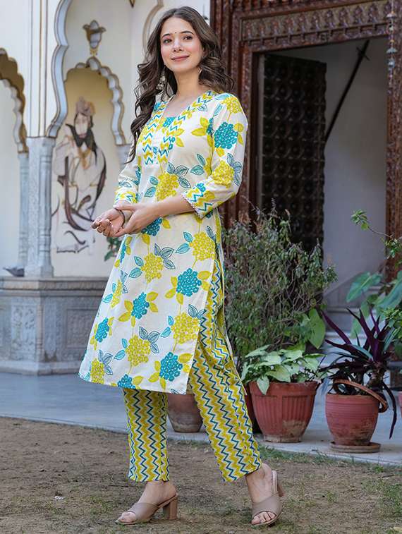 women printed multi colored cotton blend top and trouser set - 22467632 -  Standard Image - 2