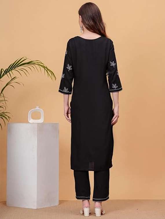 women printed black cotton blend top and trouser set co-ord - 22467641 -  Standard Image - 2