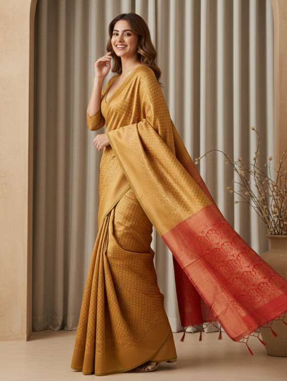 women gold banarasi saree with blouse - 22467662 -  Standard Image - 2