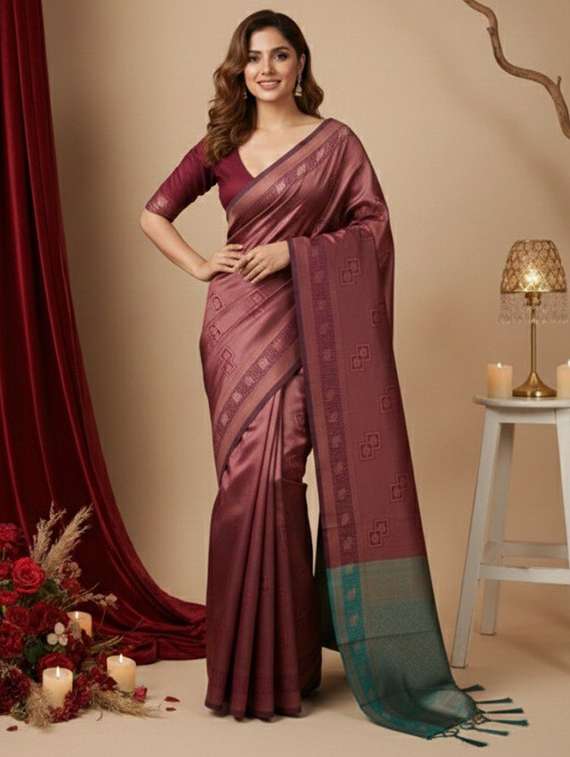 Women Self Designed Saree With Attached Blouse With Blouse - 22467663 -  Standard Image - 2