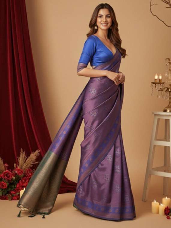 women self designed saree with attached blouse with blouse - 22467665 -  Standard Image - 2