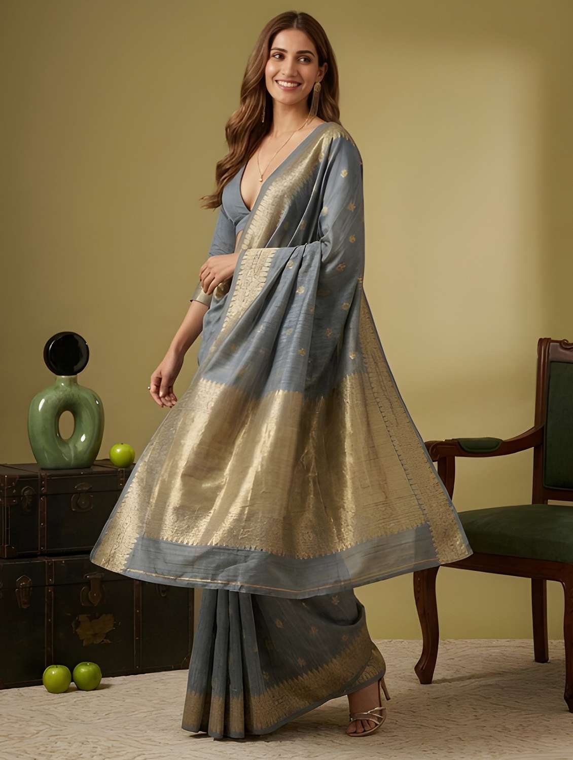 women grey embellished saree with blouse - 22467666 -  Standard Image - 2