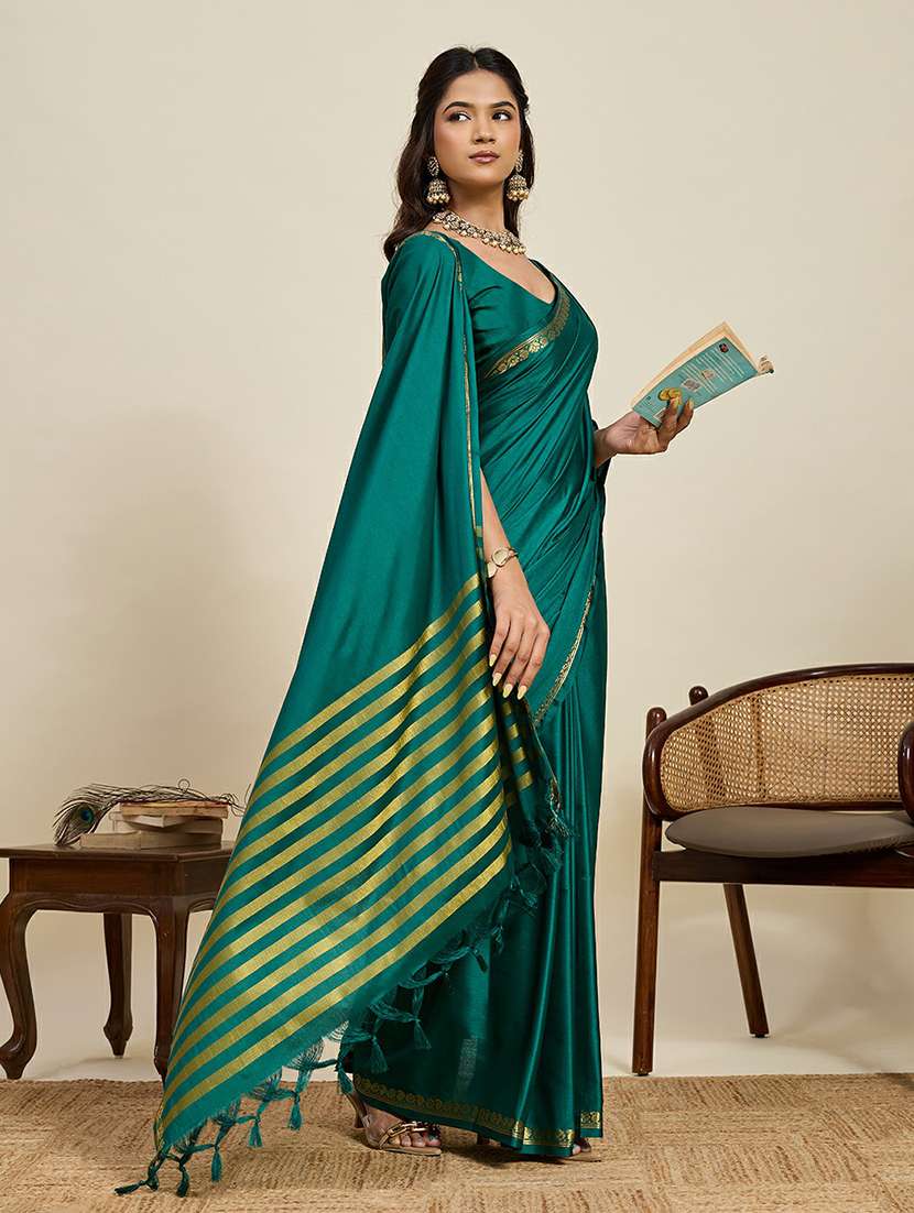 women turquoise embellished saree with blouse - 22467683 -  Standard Image - 2