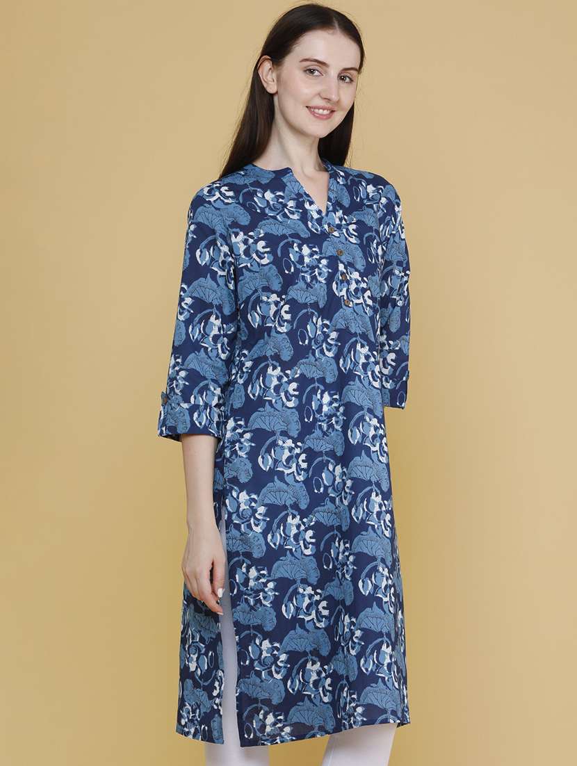 women printed three quarter sleeves straight kurta - 22467751 -  Standard Image - 2