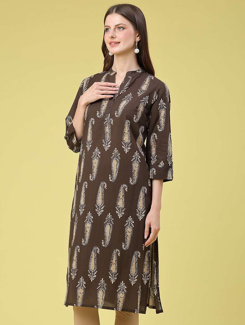 women printed three quarter sleeves straight kurta - 22467752 -  Standard Image - 2