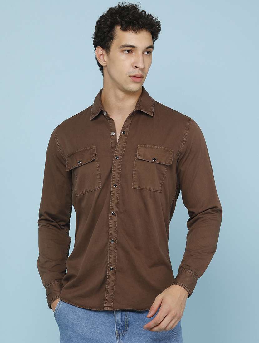Men Solid Long Sleeve Slim Fit Casual Shirt - 22467781 -  Standard Image - 2