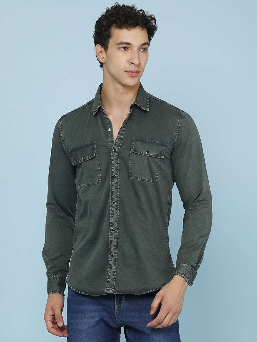 Men Solid Long Sleeve Slim Fit Casual Shirt - 22467782 -  Standard Image - 2