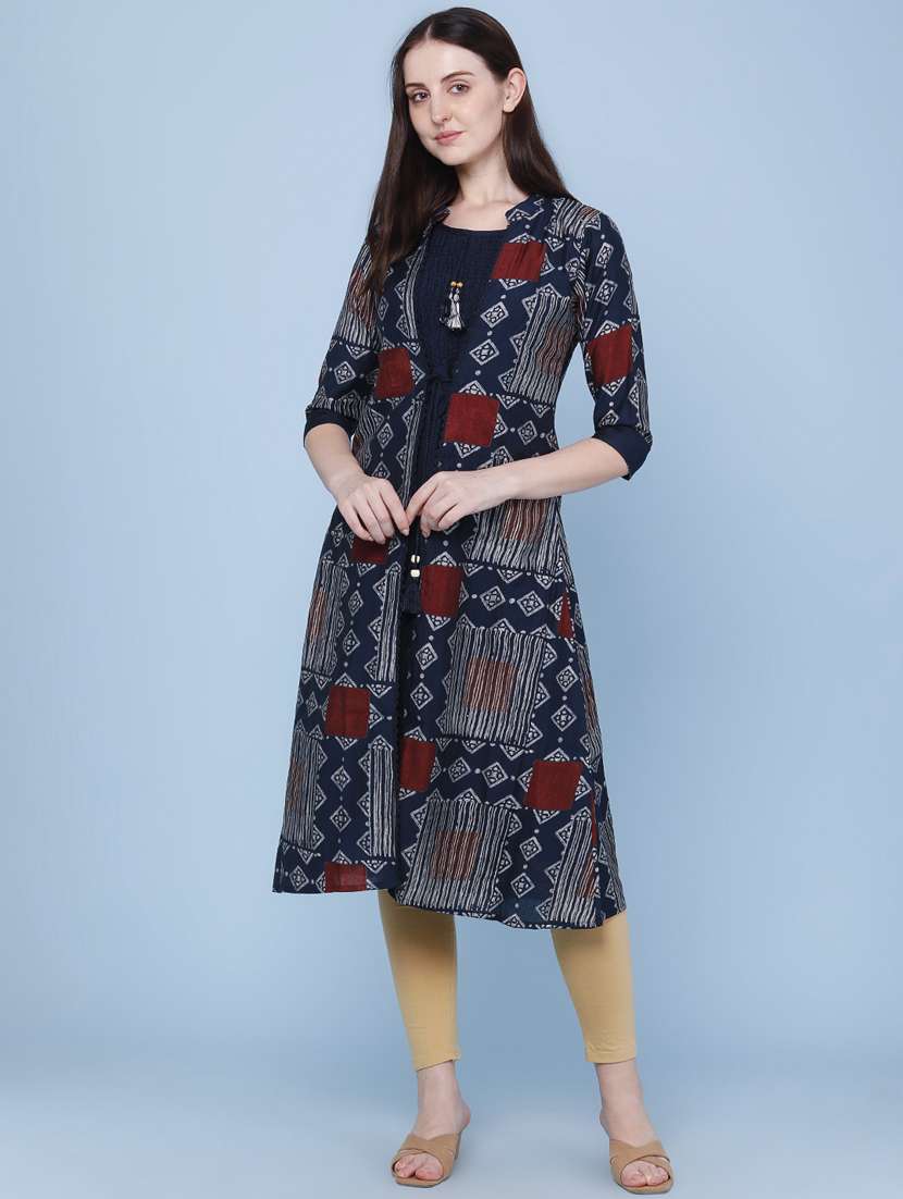 women printed three quarter sleeve kurta - 22467961 -  Standard Image - 2