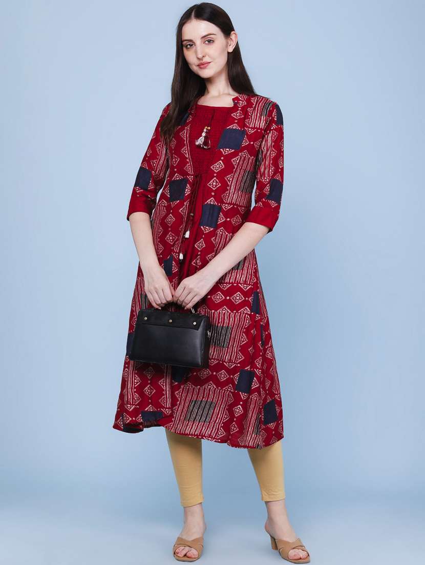 women printed three quarter sleeve kurta - 22467962 -  Standard Image - 2