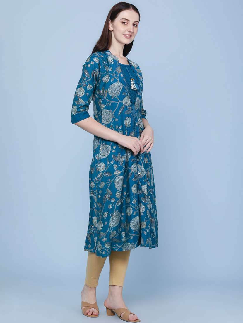 women printed three quarter sleeve kurta - 22467963 -  Standard Image - 2