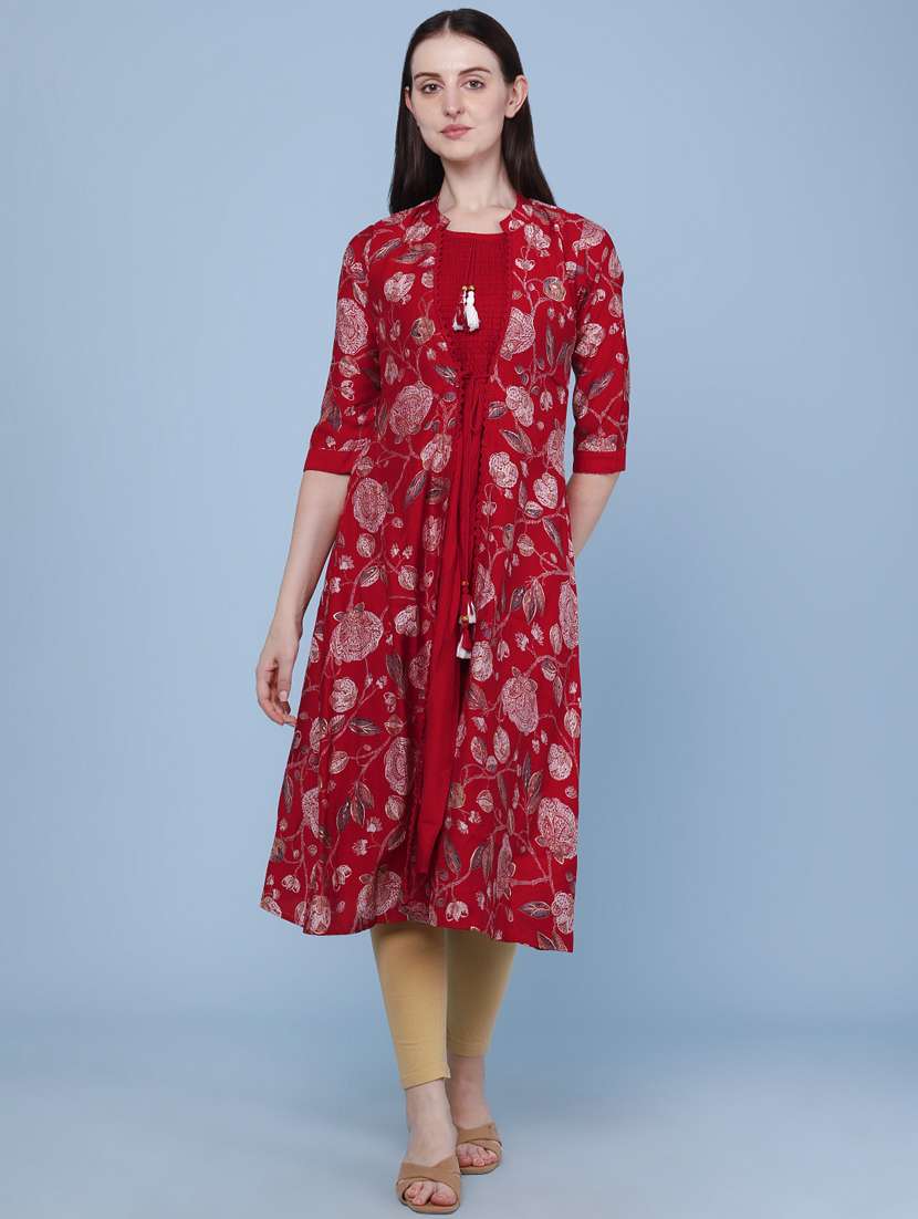 Women Printed Three Quarter Sleeve Kurta - 22467964 -  Standard Image - 2