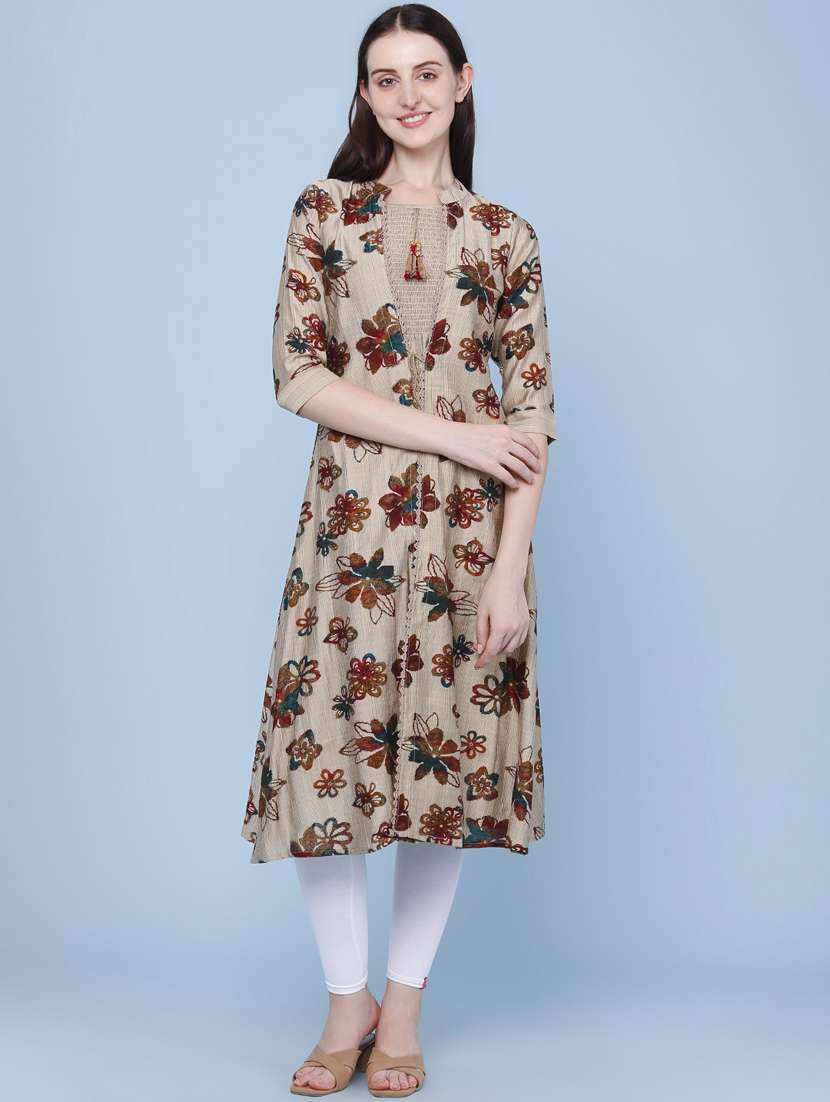 women printed three quarter sleeve kurta - 22467965 -  Standard Image - 2