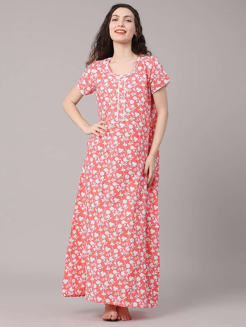 Women Printed Round Neck Nighty - 22468017 -  Standard Image - 2