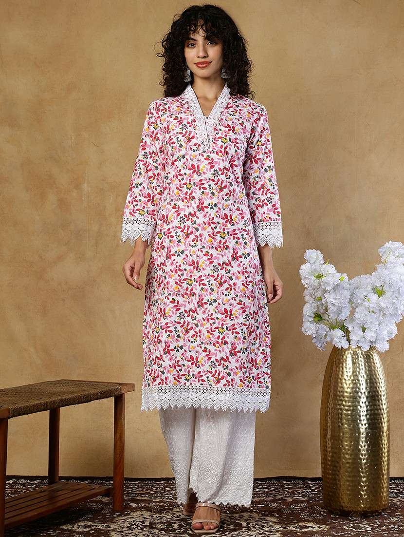 women pink cotton straight kurta - 22468149 -  Standard Image - 2