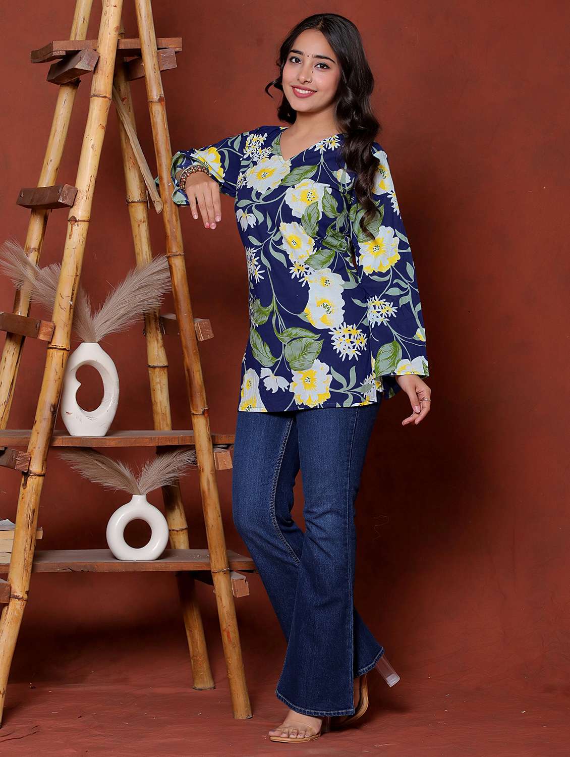 women printed blue cotton flared tunic - 22468153 -  Standard Image - 2