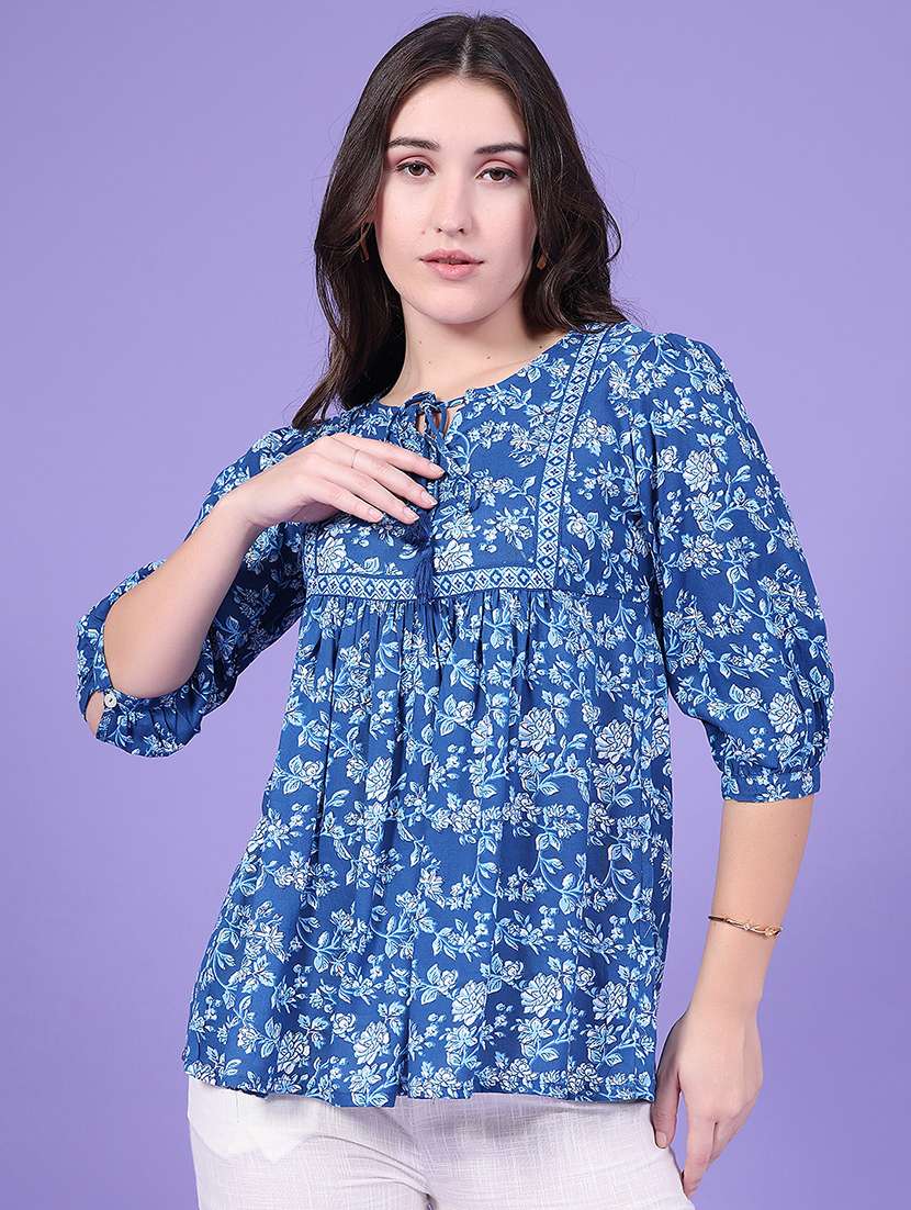 Women Printed Three Quarter Sleeves Flared Top - 22468170 -  Standard Image - 2