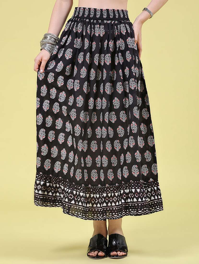 women printed high rise flared skirt