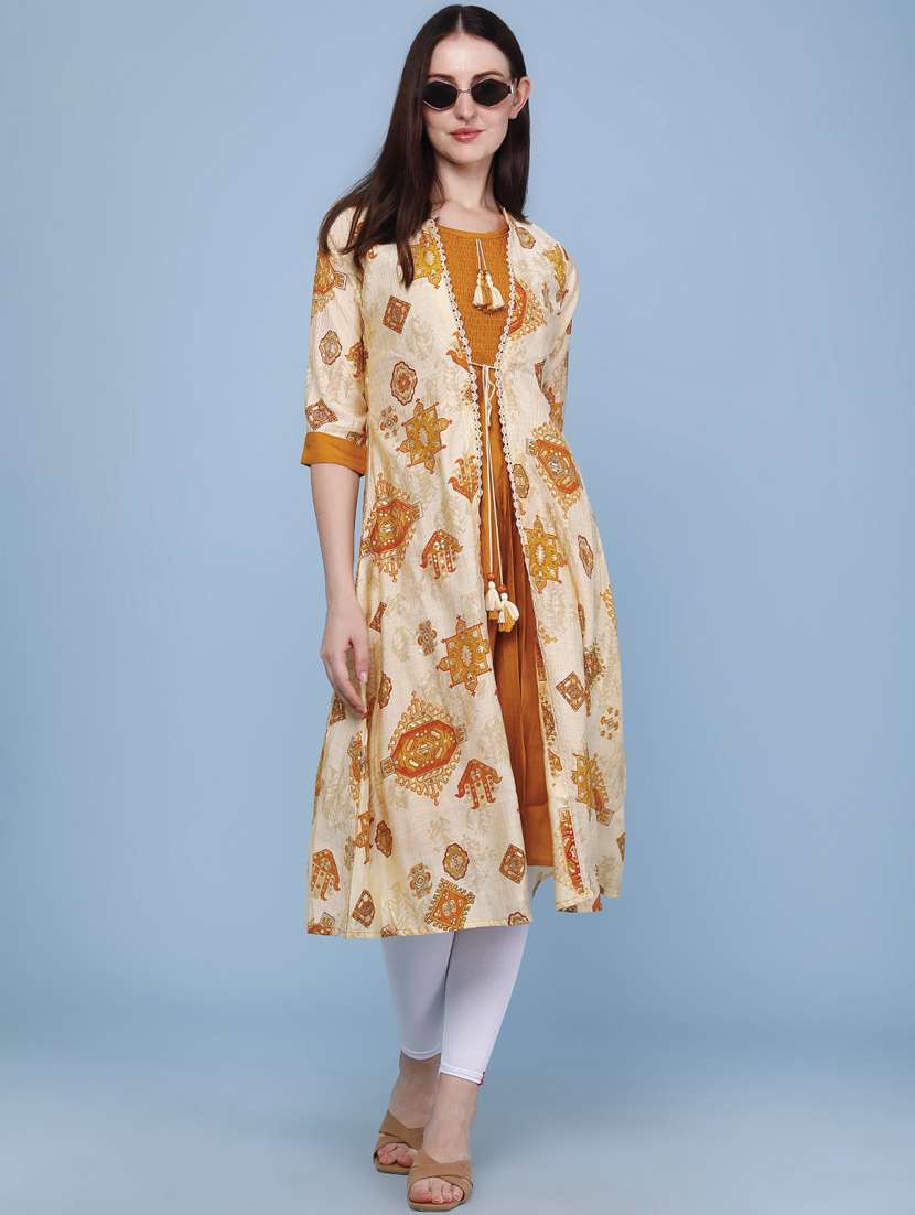 women printed three quarter sleeve kurta