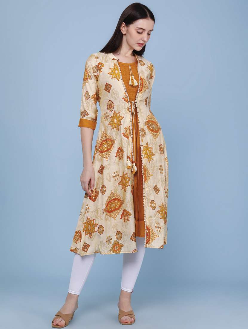 women printed three quarter sleeve kurta - 22468192 -  Standard Image - 2