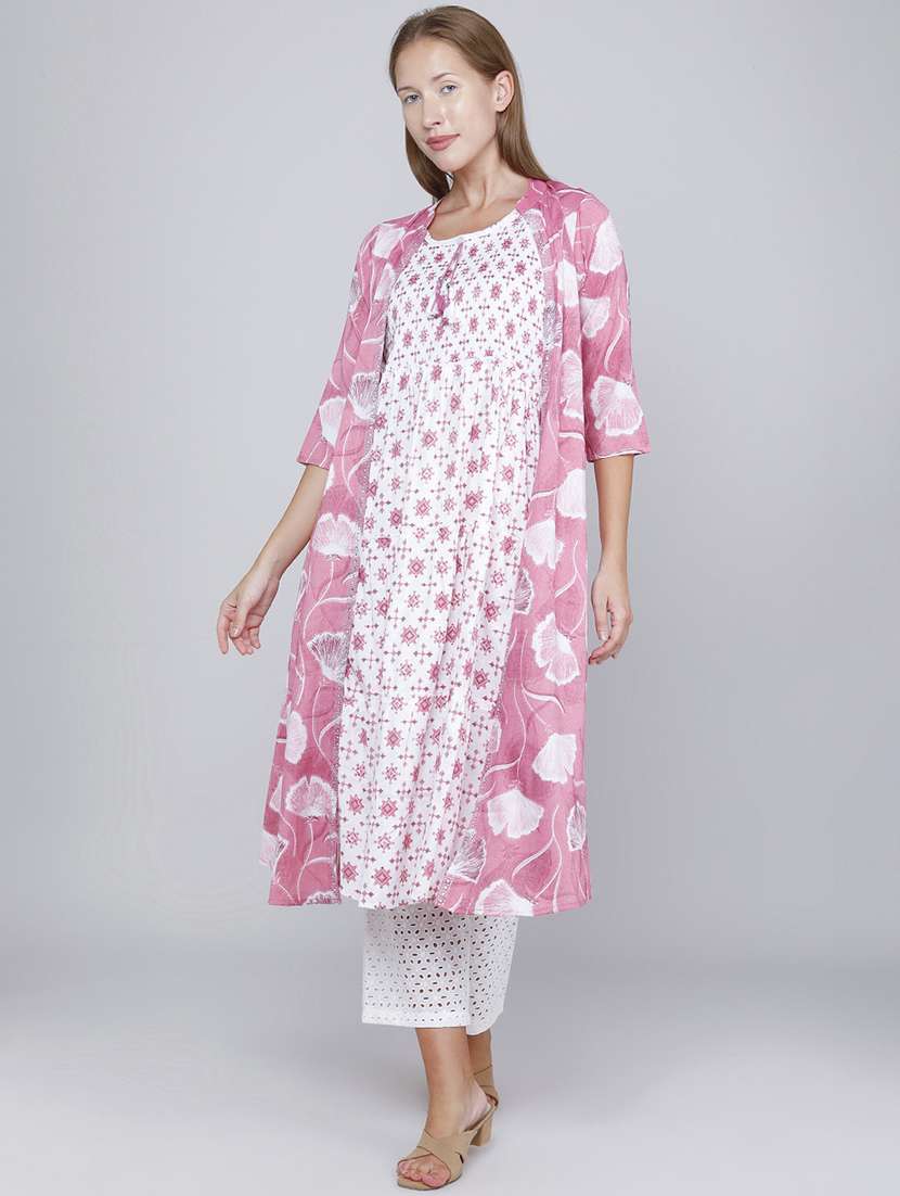 Women Printed Three Quarter Sleeves Kurta With Jacket - 22468202 -  Standard Image - 2