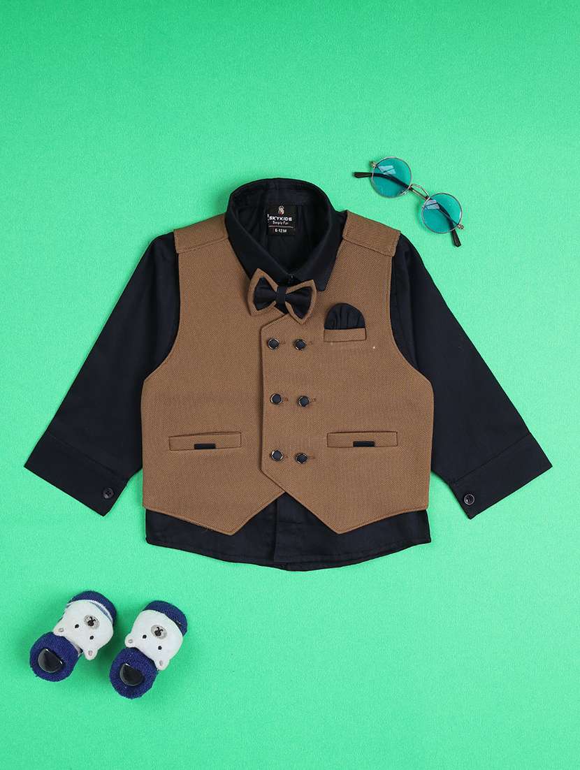 boys solid long sleeves shirt and trouser set - 22468233 -  Standard Image - 2