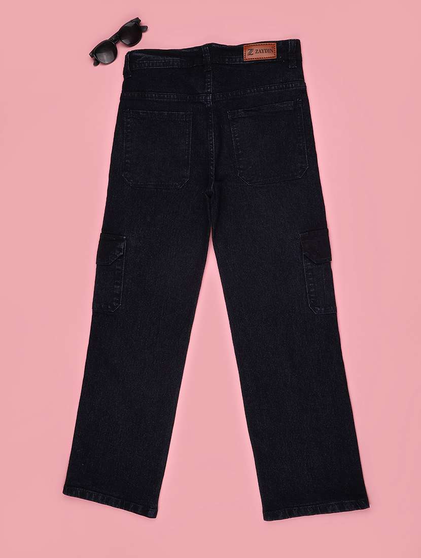girls solid mid rise cargo jeans - 22468234 -  Standard Image - 2