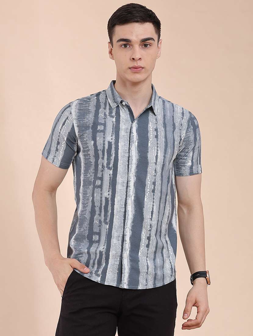 men printed short sleeve slim fit casual shirt - 22468304 -  Standard Image - 2