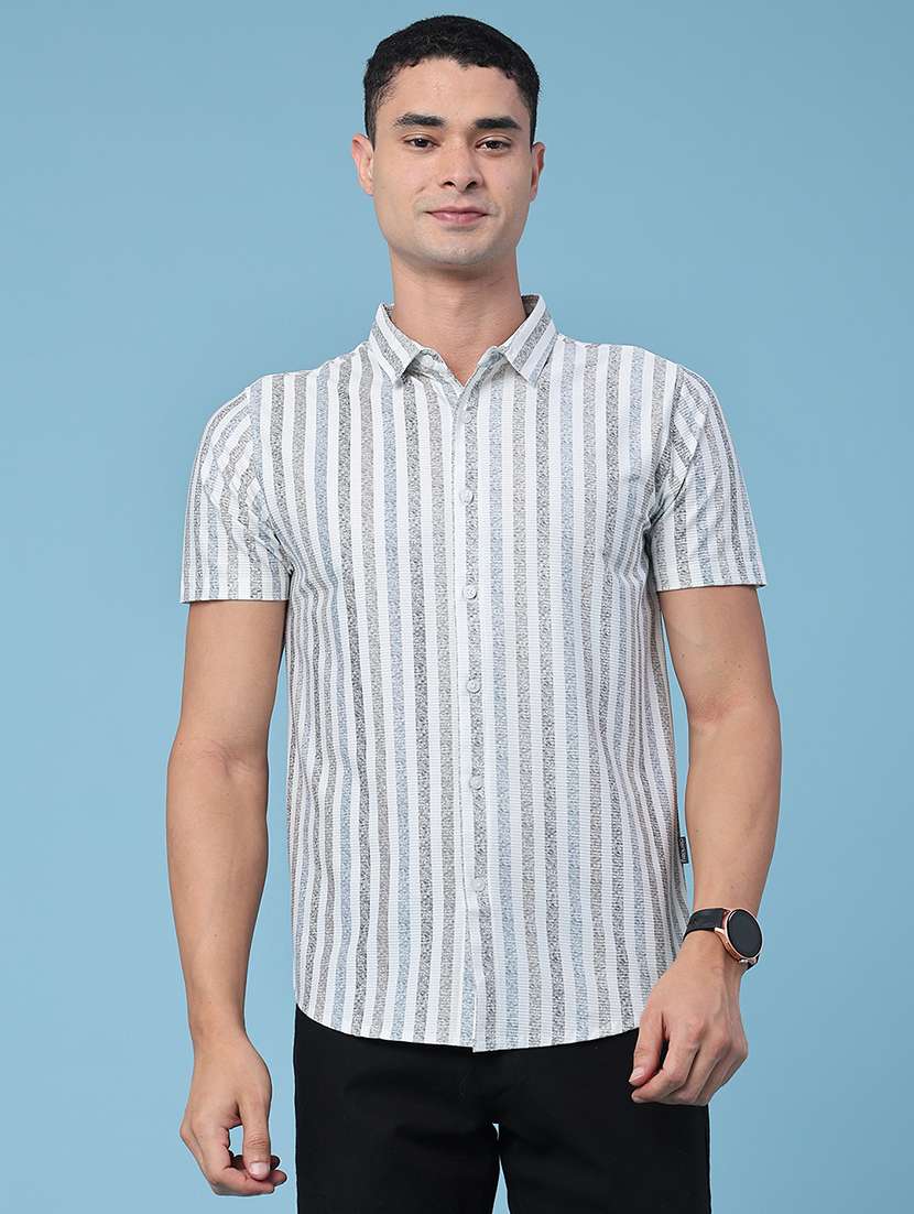 men striped short sleeve slim fit casual shirt - 22468307 -  Standard Image - 2
