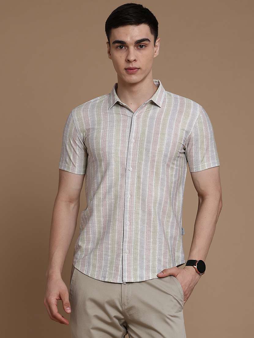 men striped short sleeve slim fit casual shirt - 22468309 -  Standard Image - 2