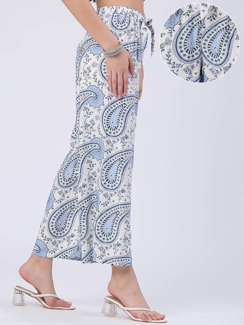 women printed mid rise wide leg trouser - 22468443 -  Standard Image - 2