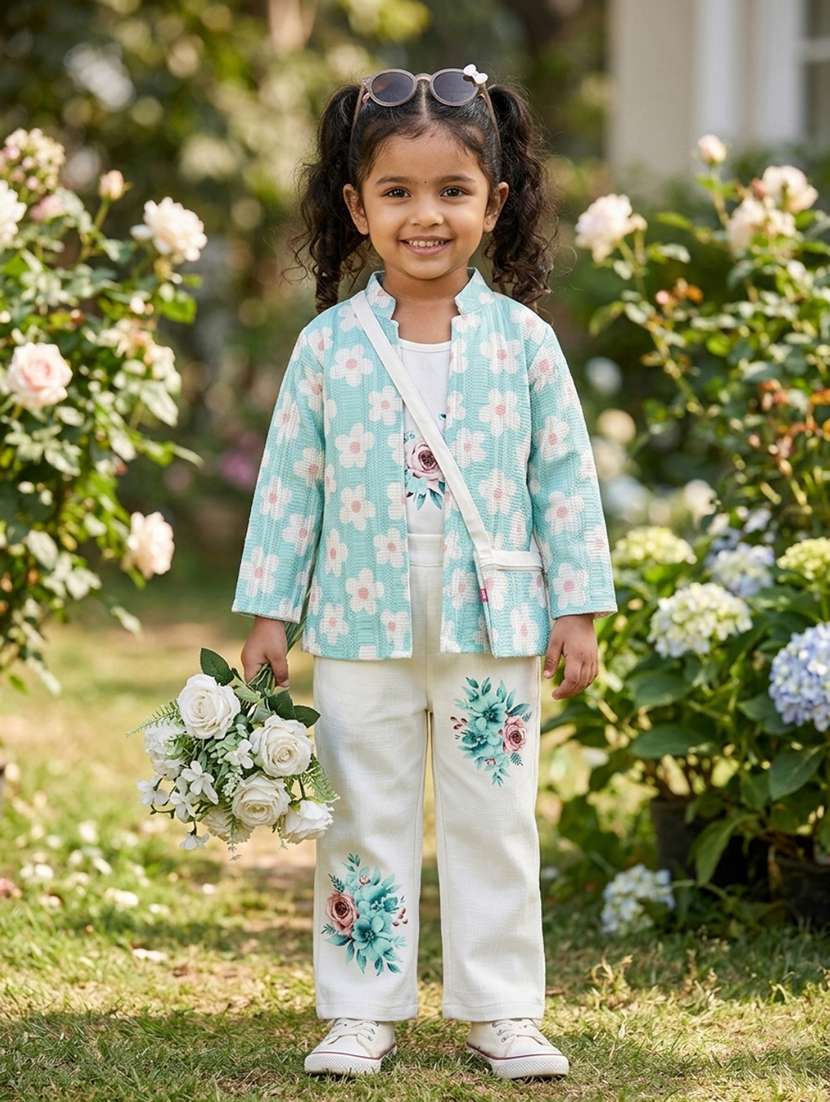 girls floral printed long sleeves top and trouser set