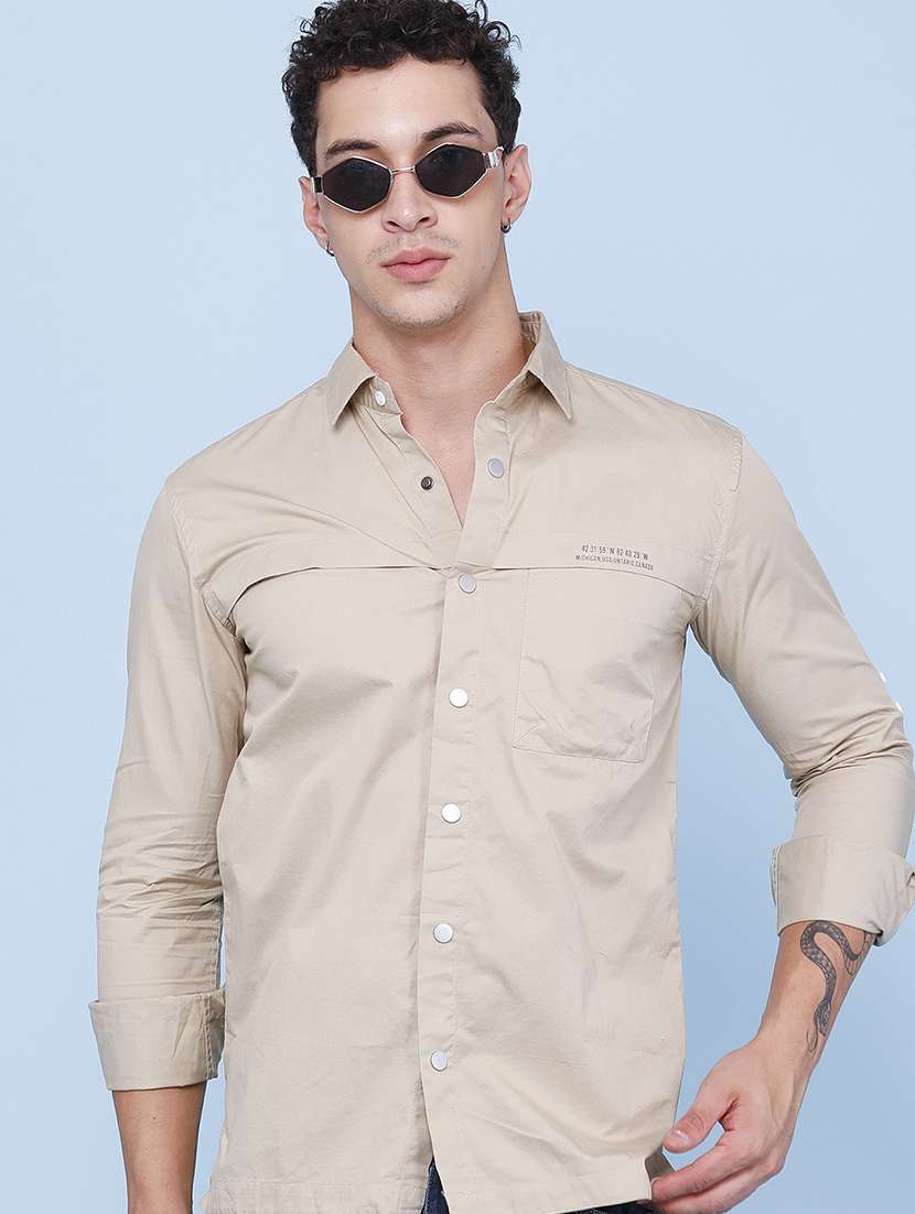men solid collared regular shirt
