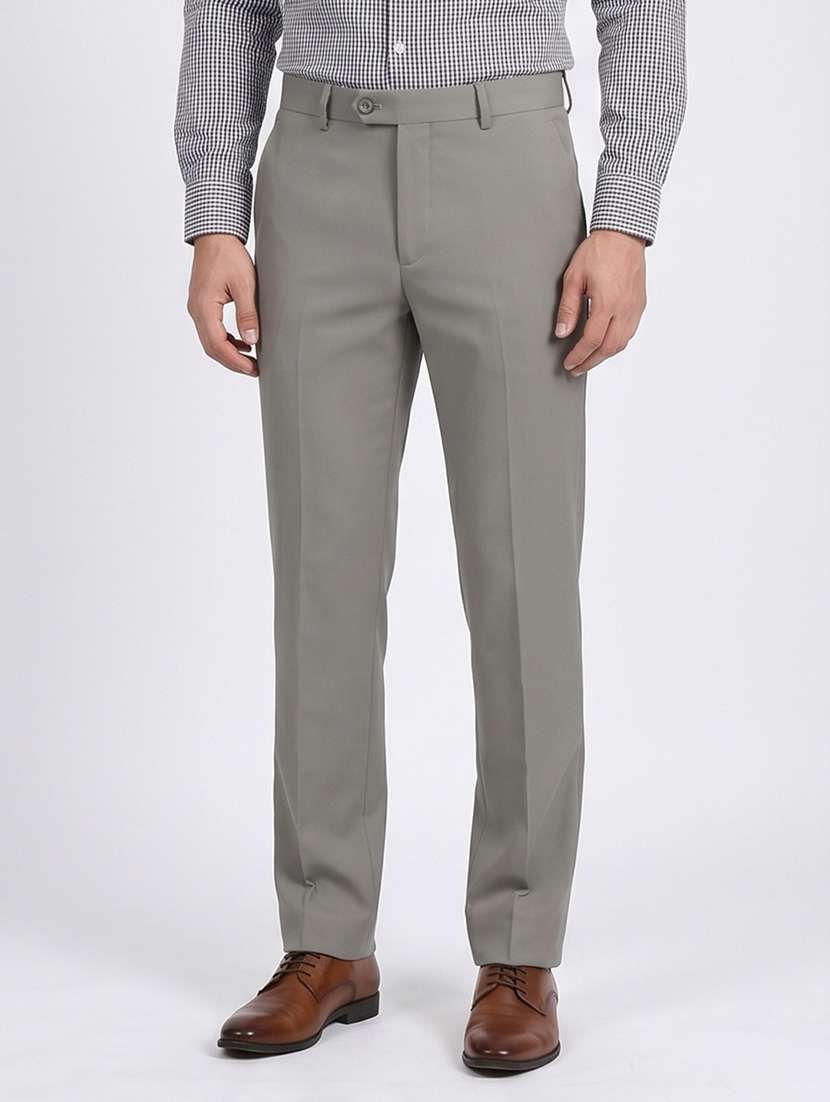 men solid mid rise regular fit formal trouser