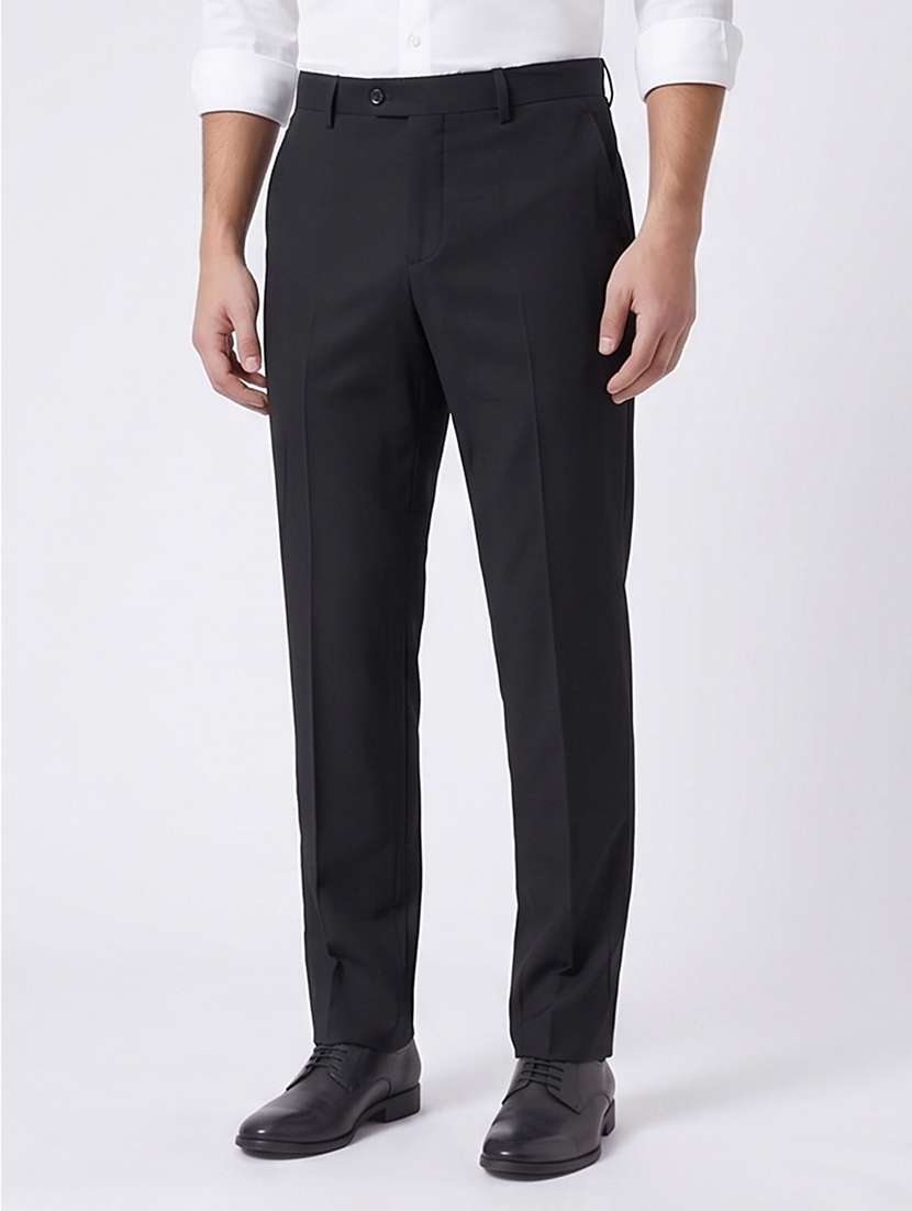 men solid mid rise regular fit formal trouser