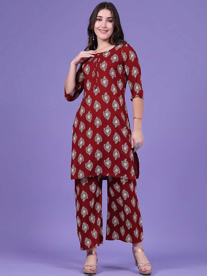 Women Printed Three Quarter Sleeve Ethnic Co-ord Set - 22468971 -  Standard Image - 2