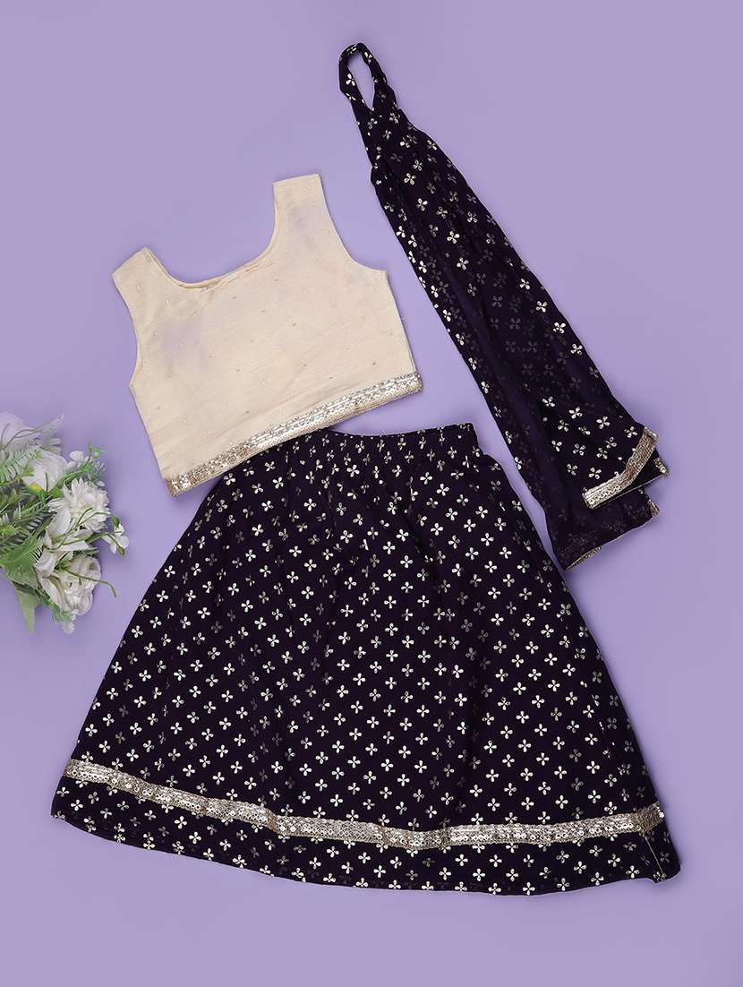 Girls Self Design Sleeveless Lehenga Choli Set - 22469108 -  Standard Image - 2