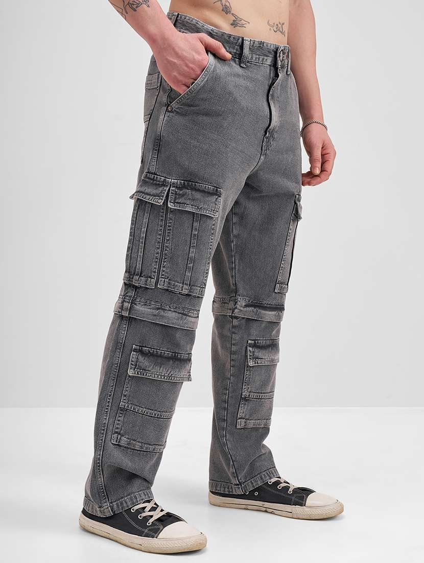  men baggy mid-rise cotton cargos jeans - 22469141 -  Standard Image - 2