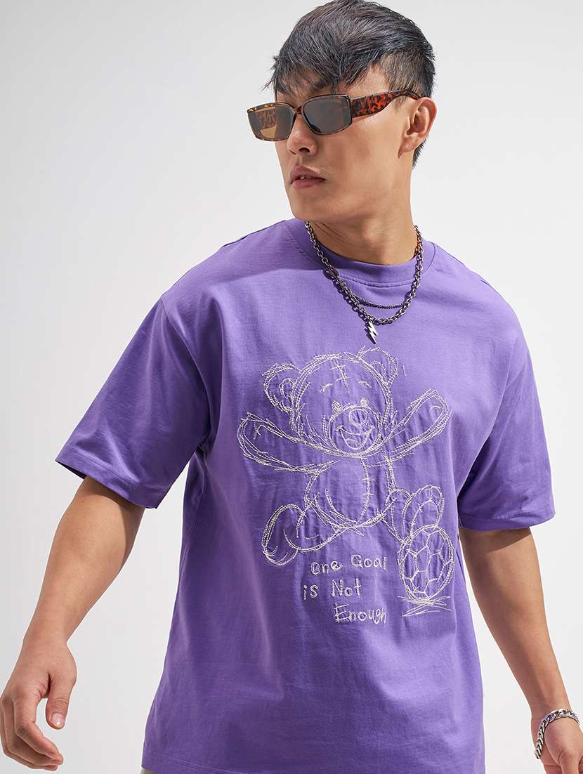 men purple printed short sleeve shirt