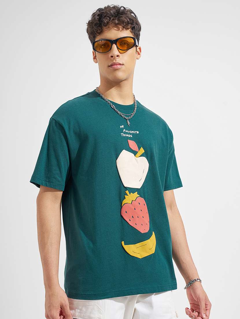 Men Green Cotton Blend Plain T-shirt - 22469244 -  Standard Image - 2