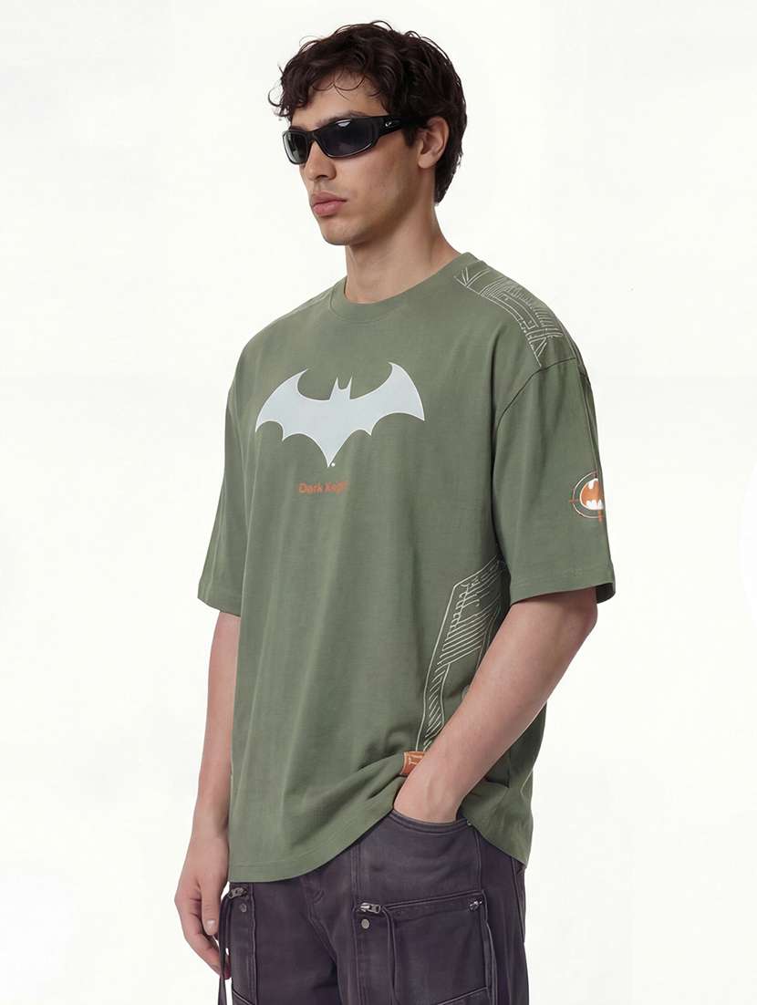 men olive round neck graphic print cotton t-shirt - 22469259 -  Standard Image - 2