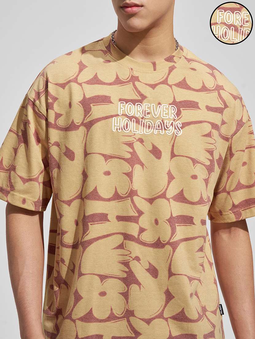 men graphic print tan round neck t-shirt - 22469296 -  Standard Image - 2