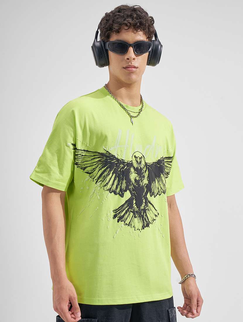 men lime graphic round neck cotton short sleeves t-shirt - 22469315 -  Standard Image - 2