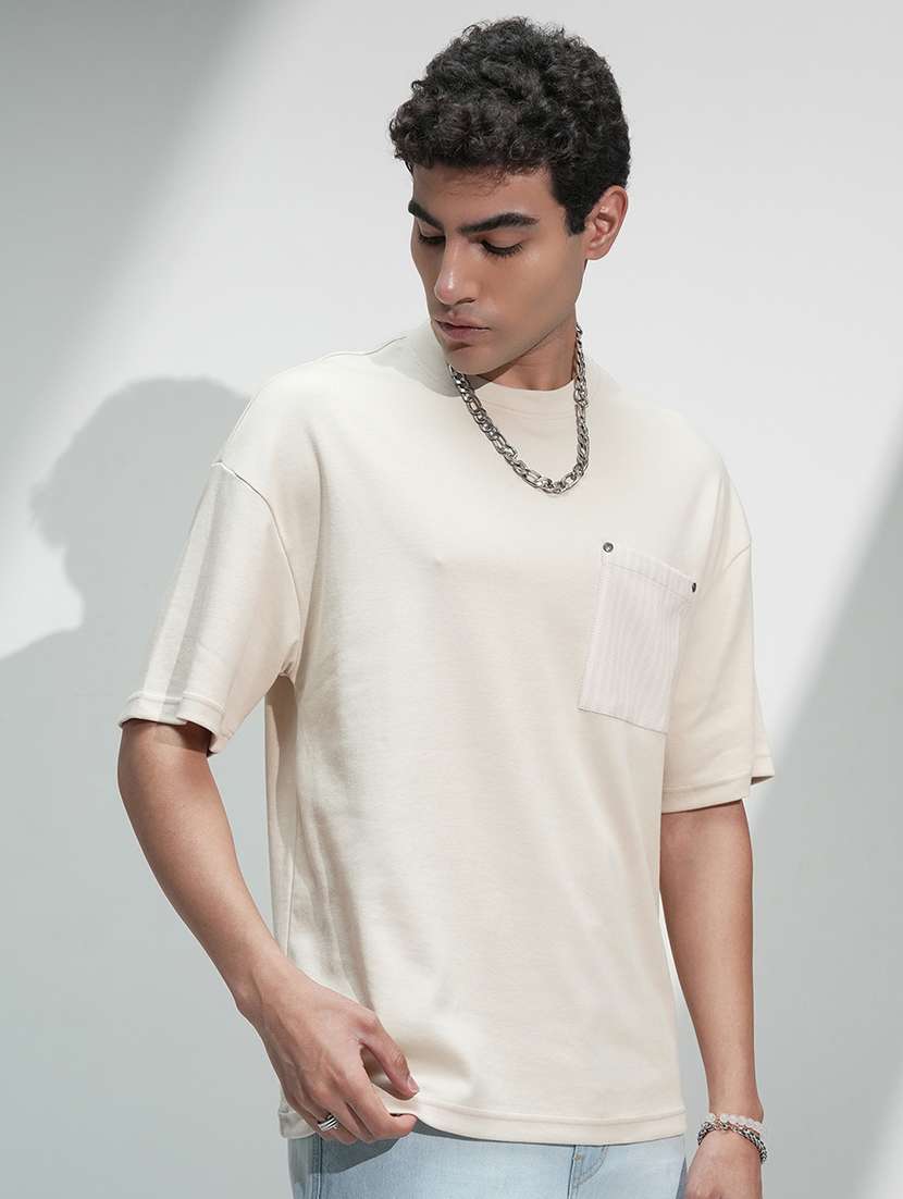 men cream cotton plain t-shirt - 22469323 -  Standard Image - 2