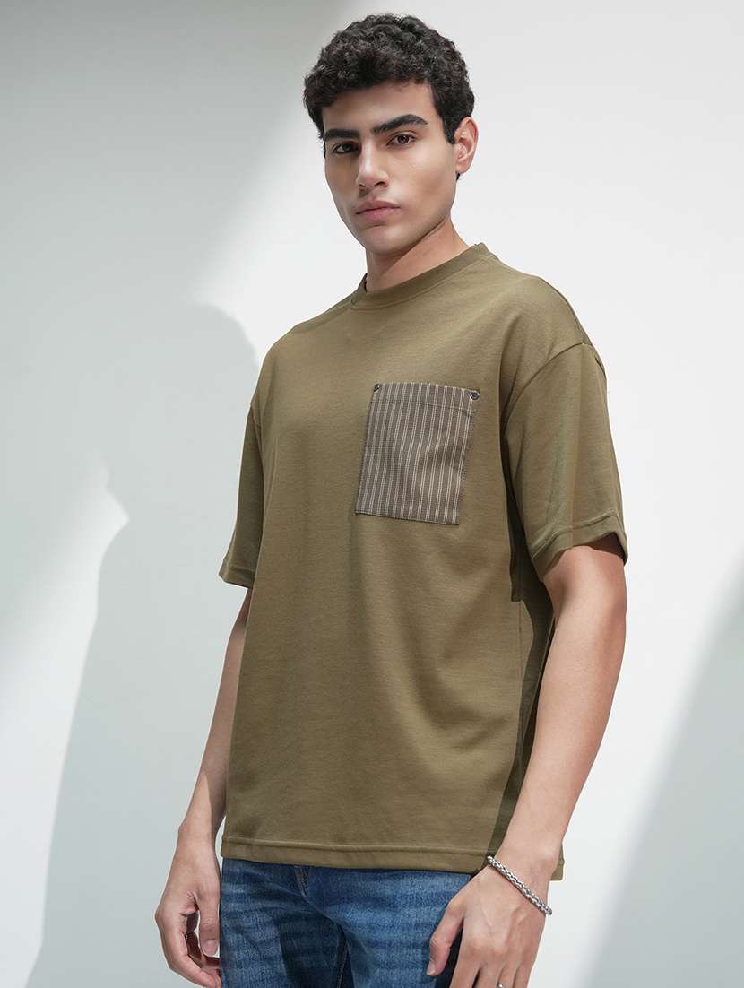 men olive cotton short sleeves round neck t-shirt - 22469324 -  Standard Image - 2