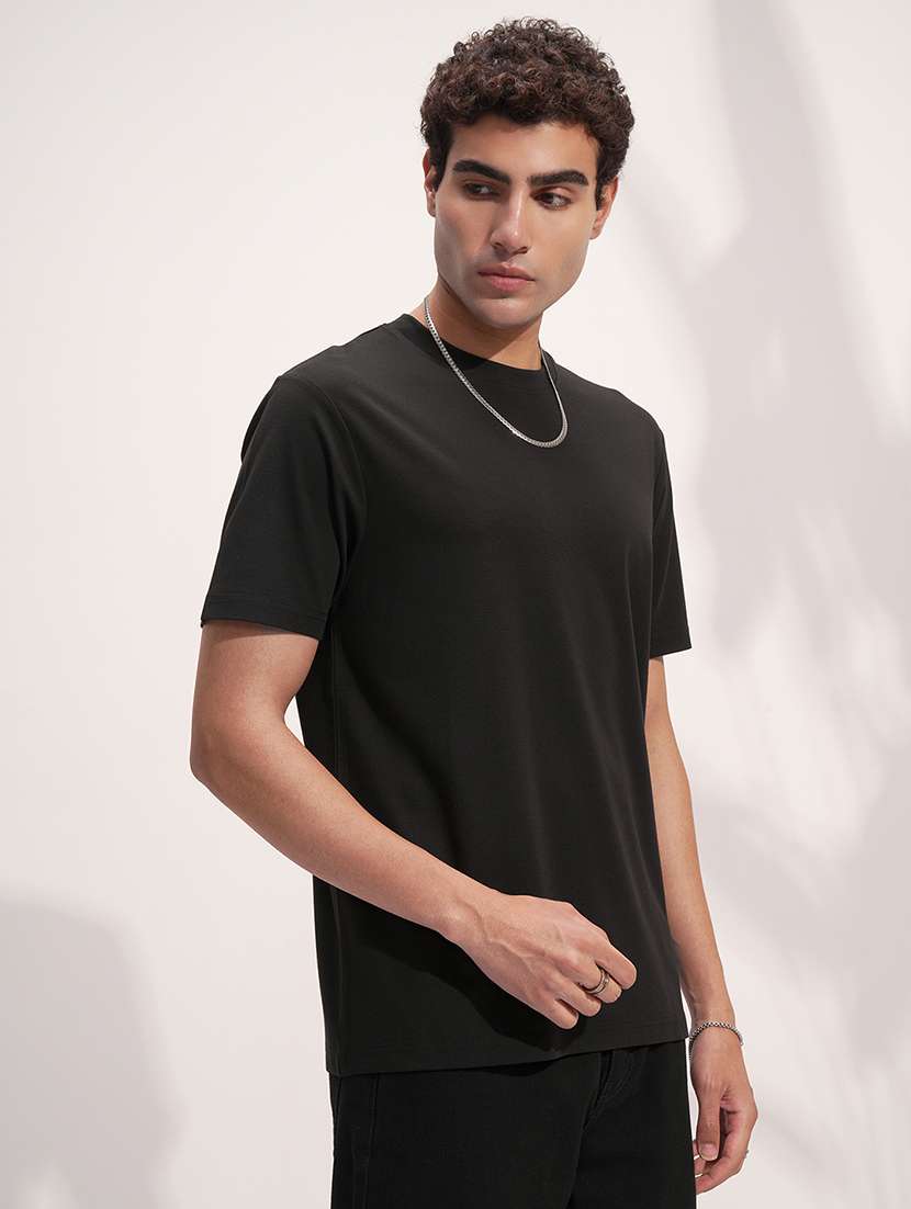 men black cotton blend plain t-shirt - 22469337 -  Standard Image - 2