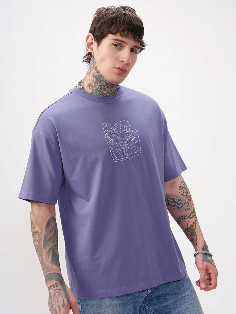 Men Purple Cotton Plain T-shirt - 22469338 -  Standard Image - 2