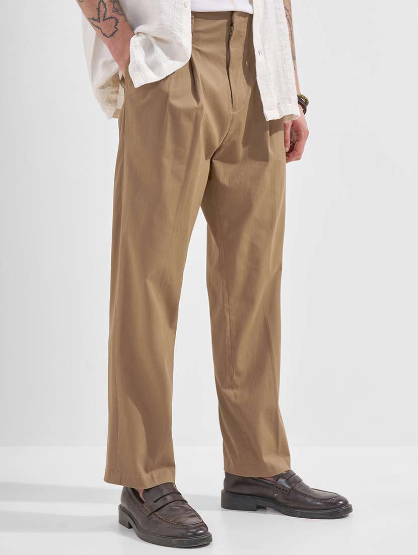 men solid mid rise pleated casual trouser - 22469457 -  Standard Image - 2