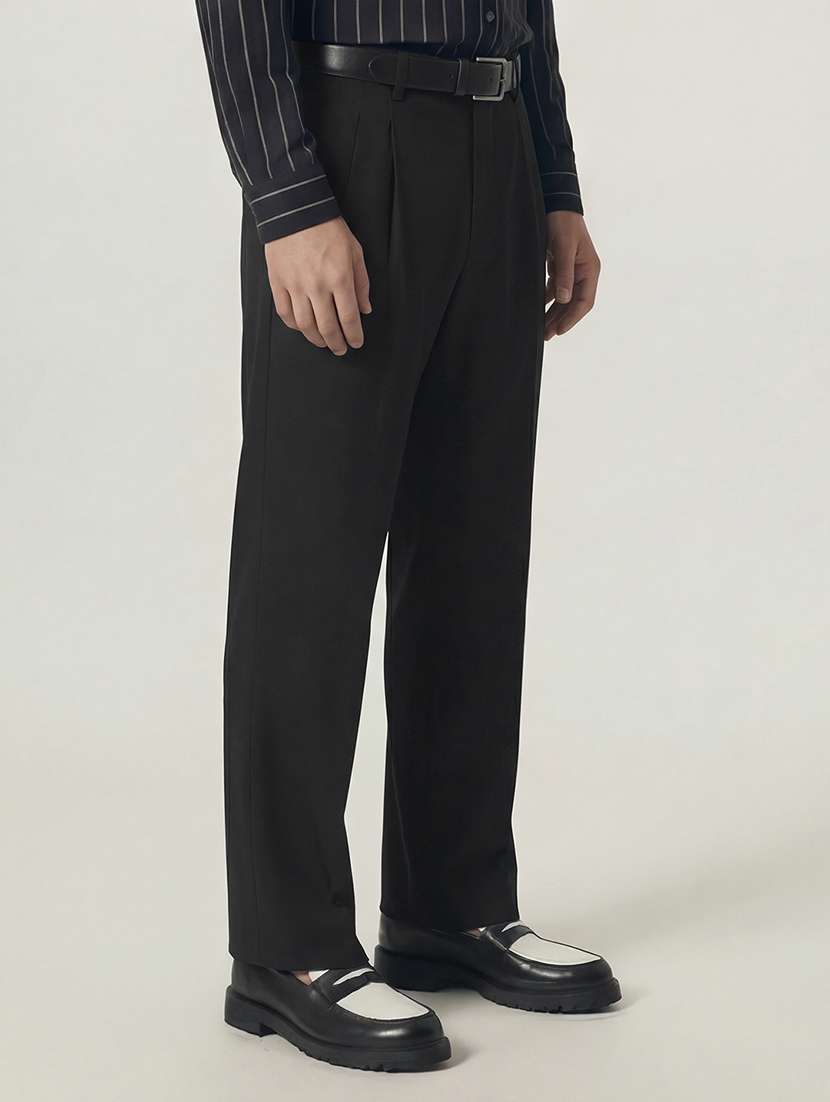 Men Black Cotton Regular Fit Solid Trouser - 22469460 -  Standard Image - 2