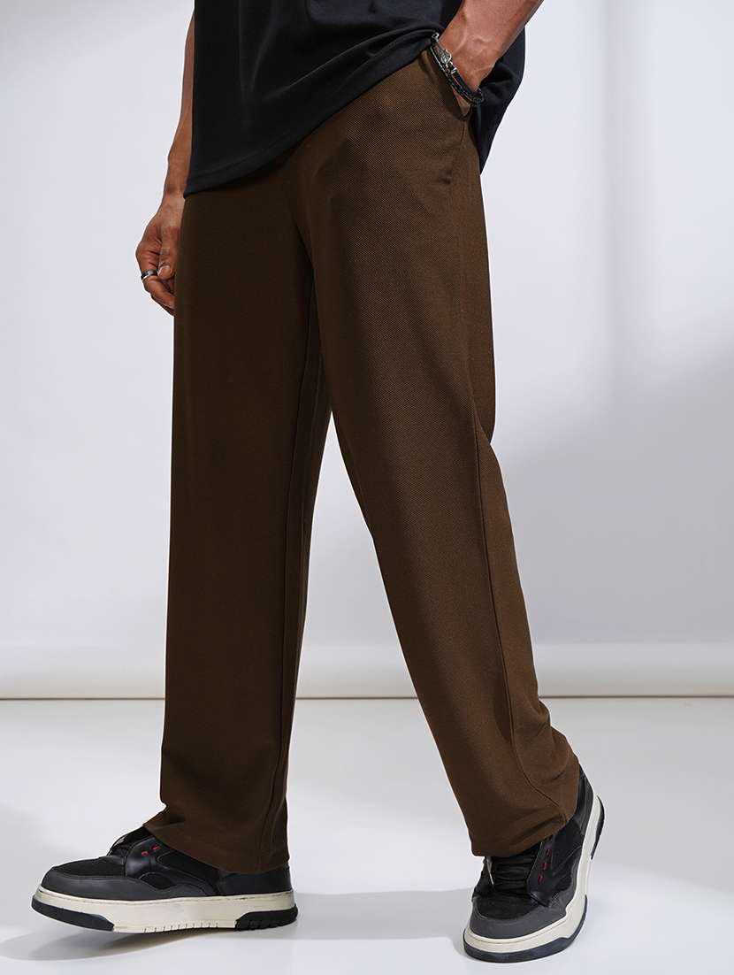men solid mid rise full length track pant